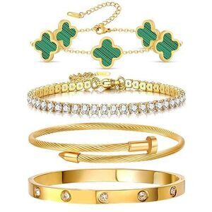 5893 Gold Bracelets , 18K Gold Plated Tennis Bracelets Clover Nail Love
